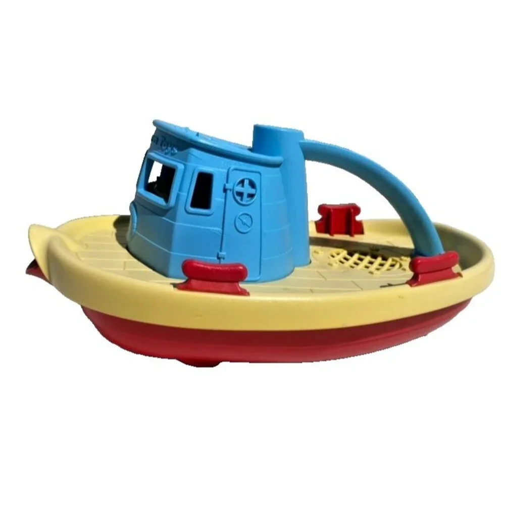 Green Toys Tugboat 100% Recycled Plastic Water Play Bath Blue, Red, Handle Float